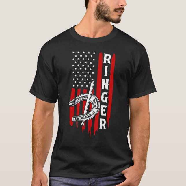 Ringer Horseshoe Amerikanische Flagge T-Shirt (Vorderseite)