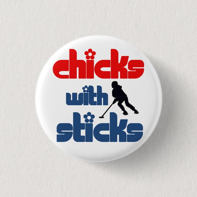 Ringette Knopf - "Küken mit Stöcken " Button (Vorderseite)