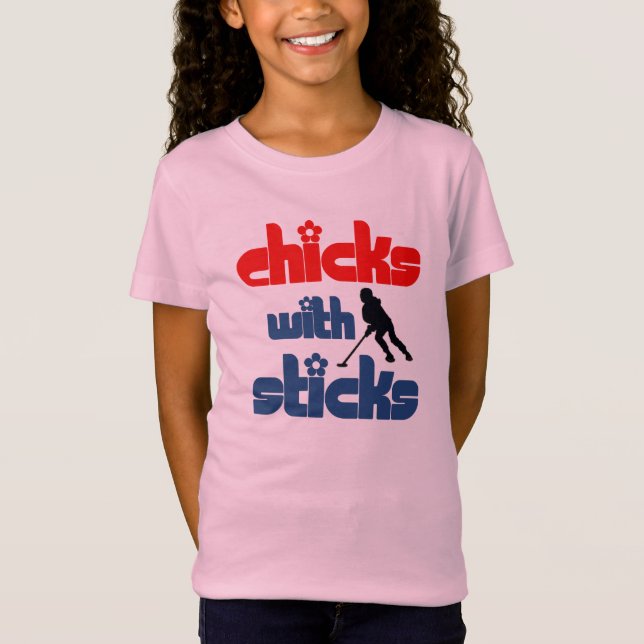 Ringette "Küken mit Stock-" Mädchen Wecker-T - T-Shirt (Vorderseite)