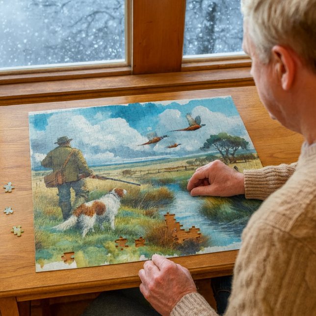 Ringhalsige Wasserfarbenjäger Puzzle (Winter hunting puzzle great indoor gift for cold days, nature lovers, and cozy cabin afternoons.)