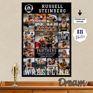 Ringkampf-Absolventen-Abschluss 18 Foto-Collage Poster