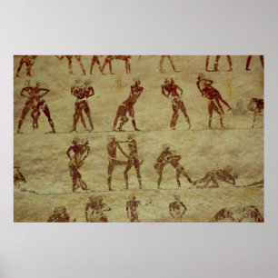 Ringkämpfer, Detail von einem Grab-Wandbild Poster