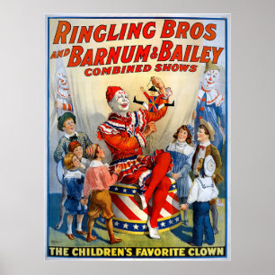 Ringling Brüder u. Barnum u. Vintager Clown Poster