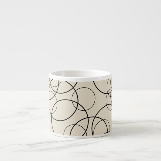 Ringmuster Schwarz auf Beige Espressotasse (Vorderseite)
