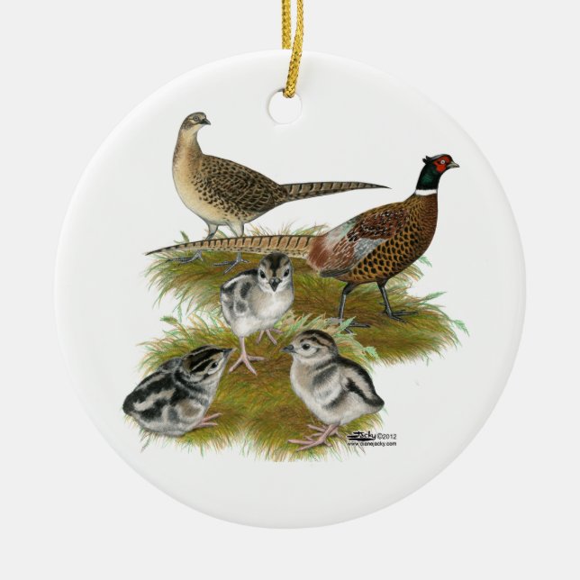 Ringneck Fasan-Familie Keramikornament (Vorne)