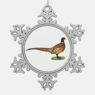 Ringneck Pheasant Rooster Schneeflocken Zinn-Ornament