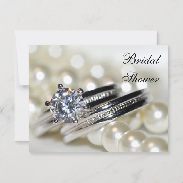 Rings and White Pearls Bridal Dusche Einladung (Vorderseite)