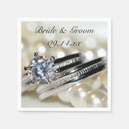 Rings and White Pearls Wedding Serviette