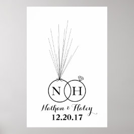 Rings Initial Balloon Thumbprint Wedding Guestbook Poster