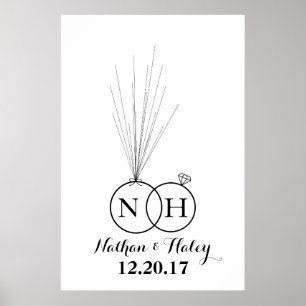 Rings Initial Balloon Thumbprint Wedding Guestbook Poster
