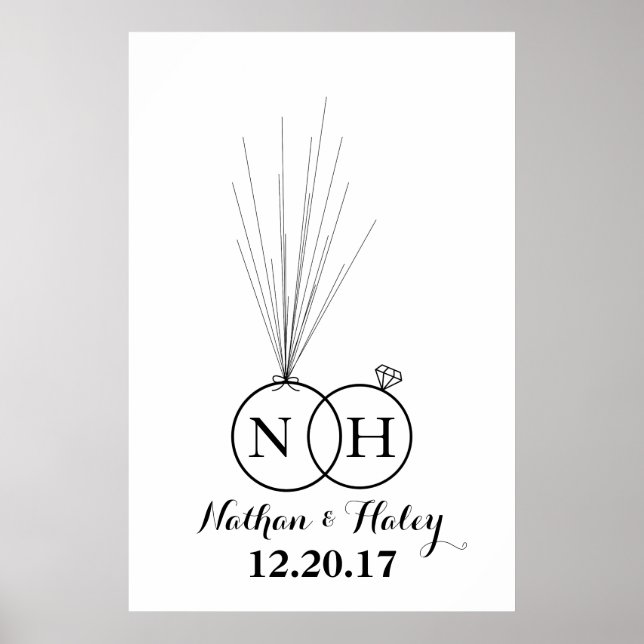 Rings Initial Balloon Thumbprint Wedding Guestbook Poster (Vorne)
