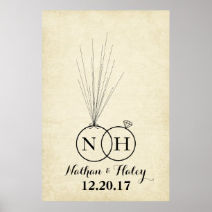 Rings Initial Balloon Thumbprint Wedding Guestbook Poster