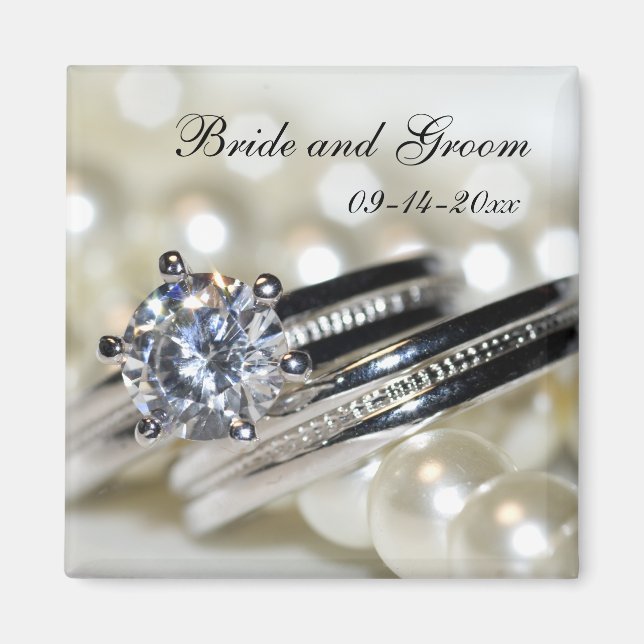 Rings und weiße Perlen Hochzeit speichern das Datu Magnet (Vorne)
