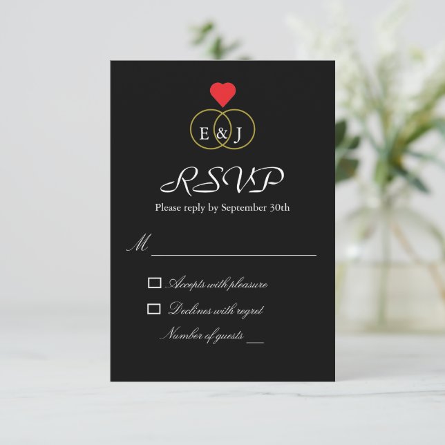 Rings Wedding RSVP Card Karte (Stehend Vorderseite)