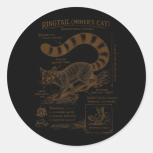 Ringtail Miners Cat Anatomie Wildtier Tierliebhabe Runder Aufkleber
