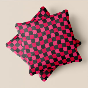Rinkfarbene und graue Fun Retro Chic Checkered Squ Kissen