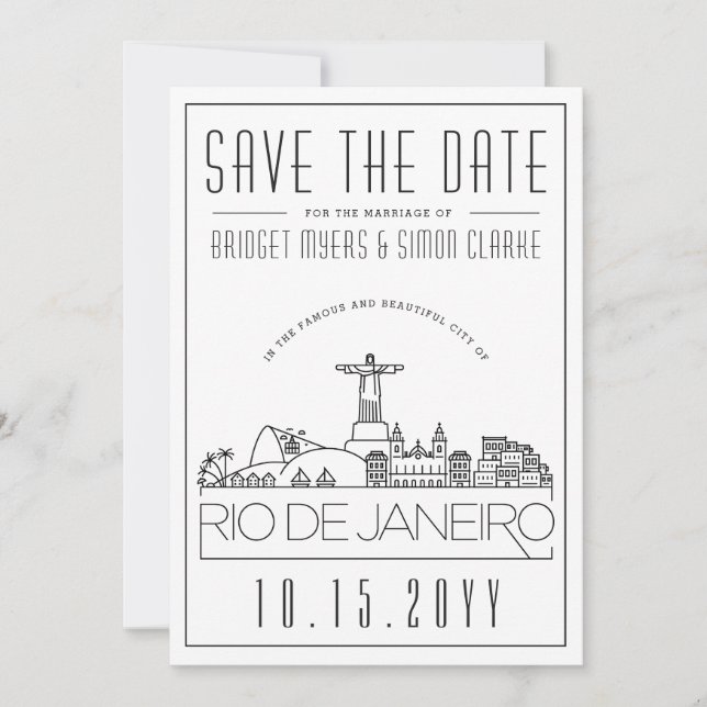 Rio Brazil Wedding Stylized Skyline Save the Date Einladung (Vorderseite)