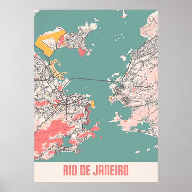 Rio De Janeiro - Brasilien Chalk City Map Poster (Vorne)