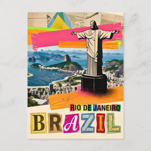 Rio de Janeiro Brasilien Christ Retro Collage Reis Postkarte