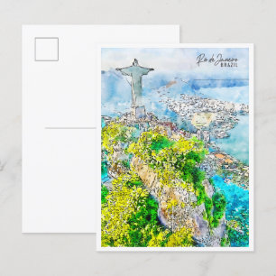 Rio de Janeiro Brasilien Jahrgang Reise Aquarell Postkarte