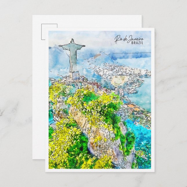 Rio de Janeiro Brasilien Jahrgang Reise Aquarell Postkarte (Vorne/Hinten)