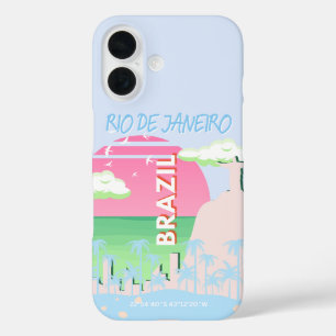 Rio de Janeiro Brasilien Reisen Art Blue Illustrat iPhone 16 Hülle