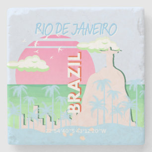 Rio de Janeiro Brasilien Reisen Art Blue Illustrat Steinuntersetzer