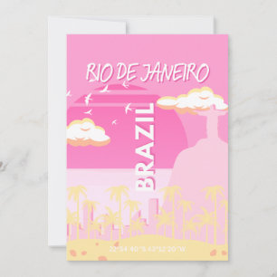 Rio de Janeiro Brasilien Reisen Art Pink Illustrat Feiertagskarte