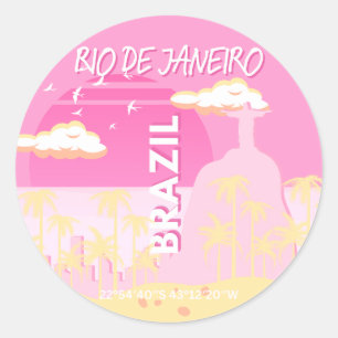 Rio de Janeiro Brasilien Reisen Art Pink Illustrat Runder Aufkleber