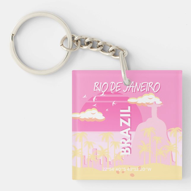 Rio de Janeiro Brasilien Reisen Art Pink Illustrat Schlüsselanhänger (Vorderseite)
