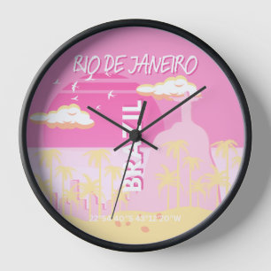 Rio de Janeiro Brasilien Reisen Art Pink Illustrat Uhr
