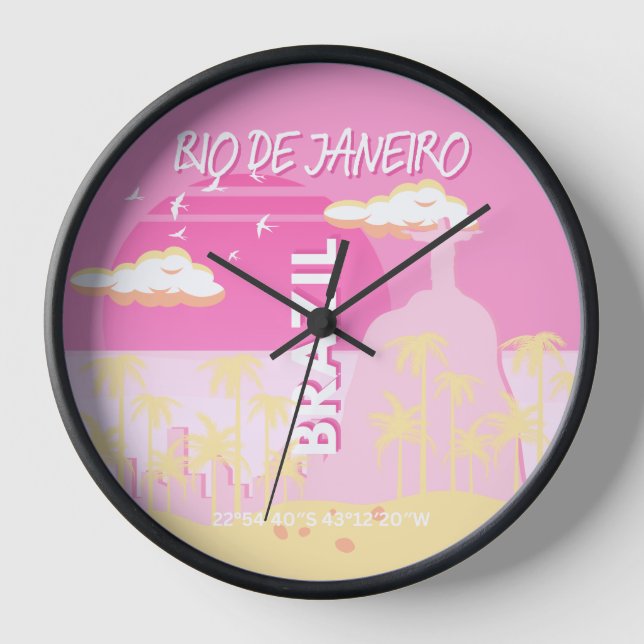 Rio de Janeiro Brasilien Reisen Art Pink Illustrat Uhr (Vorderseite)