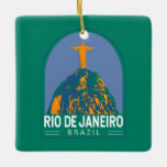Rio De Janeiro Brasilien Reisen Kunst Vintag Keramikornament<br><div class="desc">Rio De Janeiro retro Vektor Reise Design. Christ The Redeemer ist eine Art-Déco-Statue Jesu Christi in Rio de Janeiro,  Brasilien,  erstellt von dem französischen Bildhauer Paul Landowski und gebaut von dem brasilianischen Ingenieur Heitor da Silva Costa.</div>
