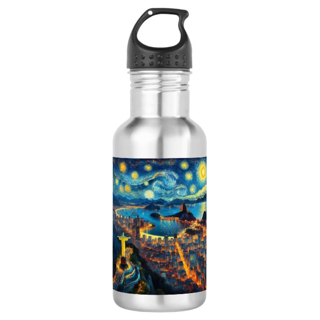 Rio De Janeiro Brasilien Starry Night Edelstahlflasche (Vorderseite)