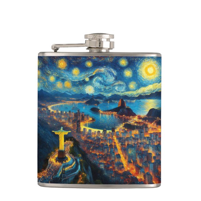 Rio De Janeiro Brasilien Starry Night Flachmann (Vorderseite)
