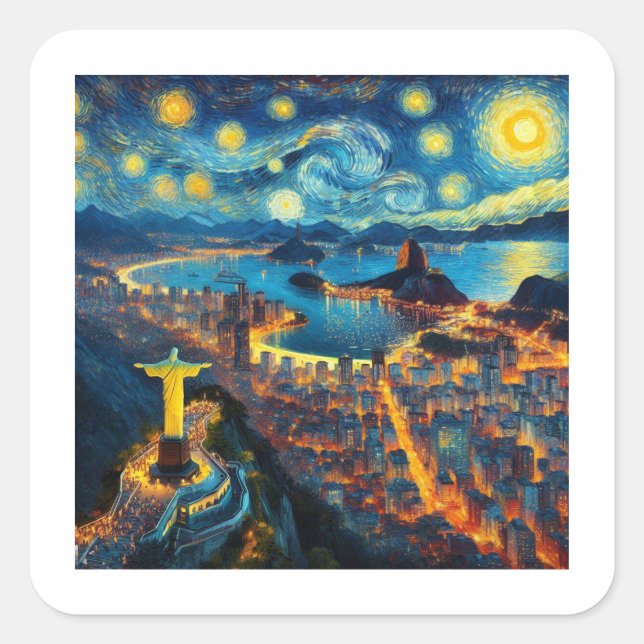 Rio De Janeiro Brasilien Starry Night Quadratischer Aufkleber (Vorderseite)