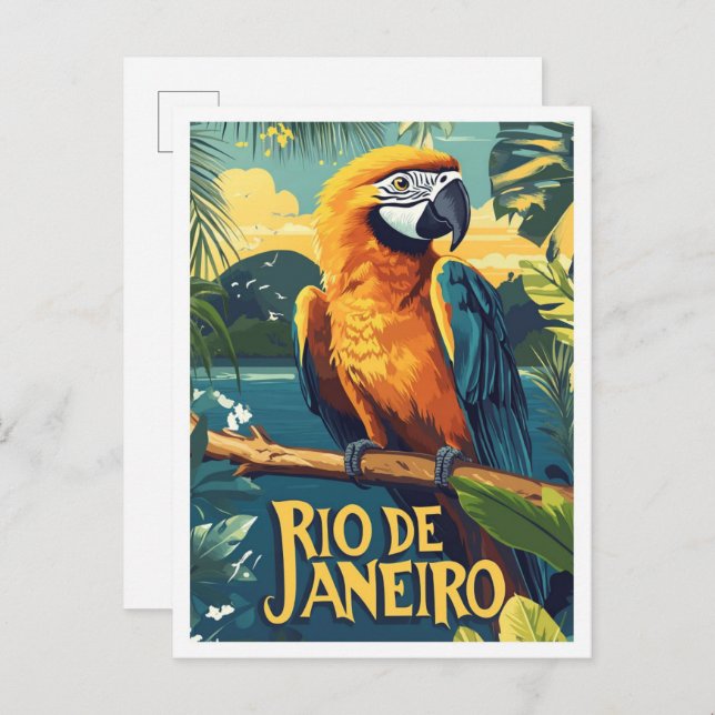Rio de Janeiro Brasilien Vintag Illustration Trave Postkarte (Vorne/Hinten)