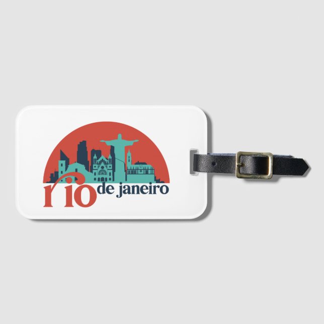 Rio De Janeiro City Skyline Vintage Stadt Gepäckanhänger (Vorderseite (Horizontal))