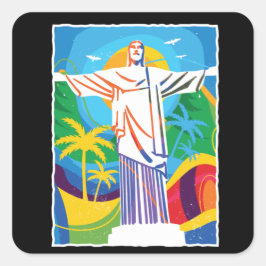 Rio de Janeiro Cristo Redentor Brasilien farbenfro Quadratischer Aufkleber