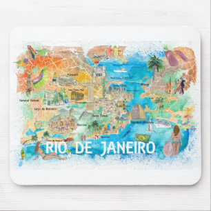 Rio de Janeiro Illustrierte Karte mit Hauptstraßen Mousepad
