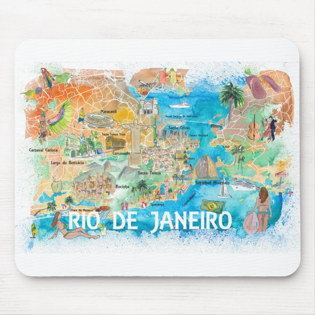 Rio de Janeiro Illustrierte Karte mit Hauptstraßen Mousepad (Vorne)