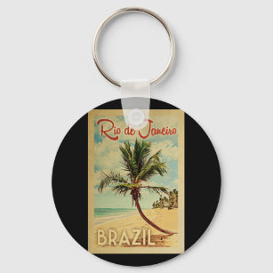 Rio de Janeiro Palm Tree Vintage Reise Schlüsselanhänger