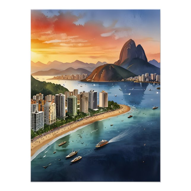 Rio De Janeiro Wasserfarbkunst Fotodruck (Vorne)