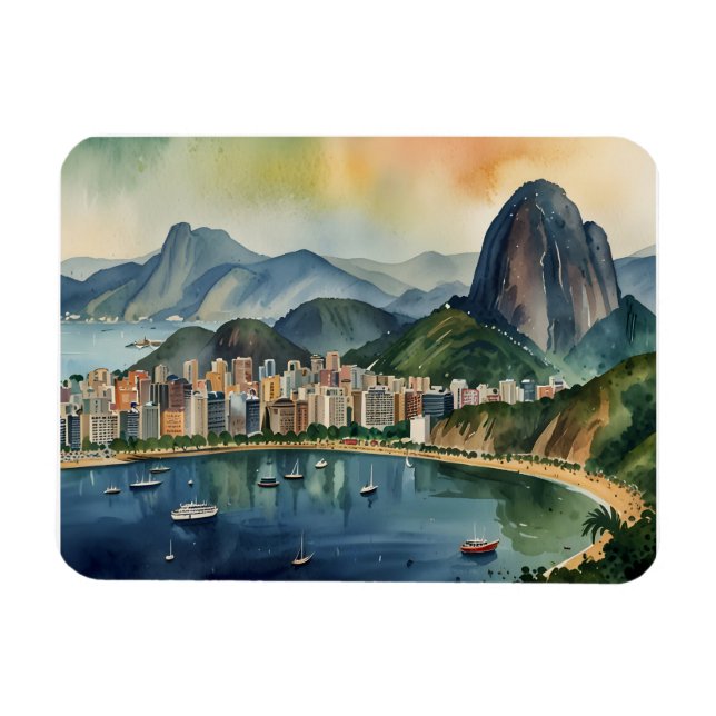 Rio De Janeiro Wasserfarbkunst Magnet (Horizontal)