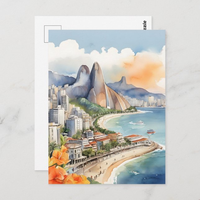 Rio De Janeiro Wasserfarbkunst Postkarte (Vorne/Hinten)