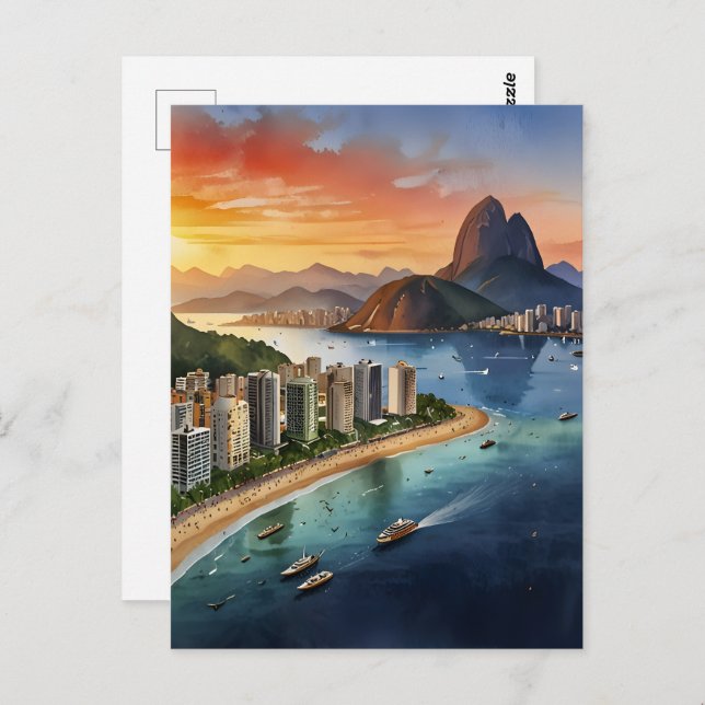 Rio De Janeiro Wasserfarbkunst Postkarte (Vorne/Hinten)