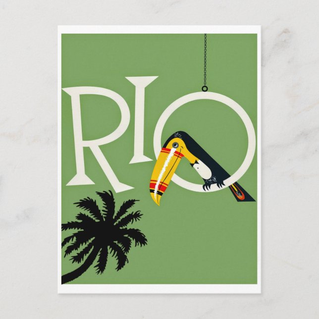Rio, Vintage Reise Postkarte mit exotischen Papage (Vorderseite)