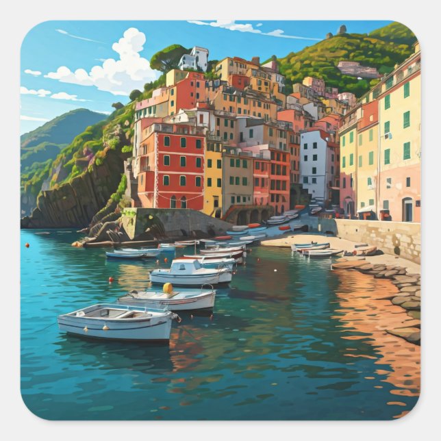 Riomaggiore, Cinqua Terra Quadratischer Aufkleber (Vorderseite)