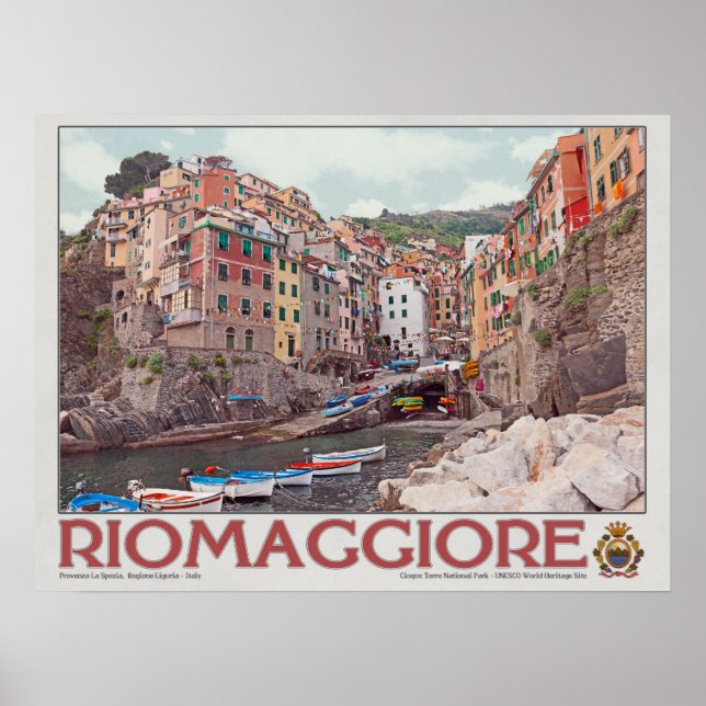 Riomaggiore Hafen - auf White.jpg Poster (Vorne)