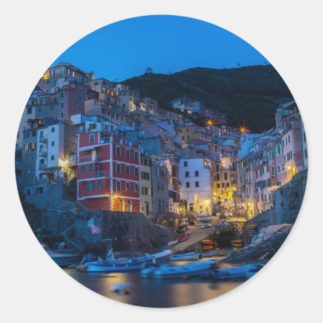 Riomaggiore in der Nacht Cinque Terre Ligurien Ita Runder Aufkleber (Vorderseite)